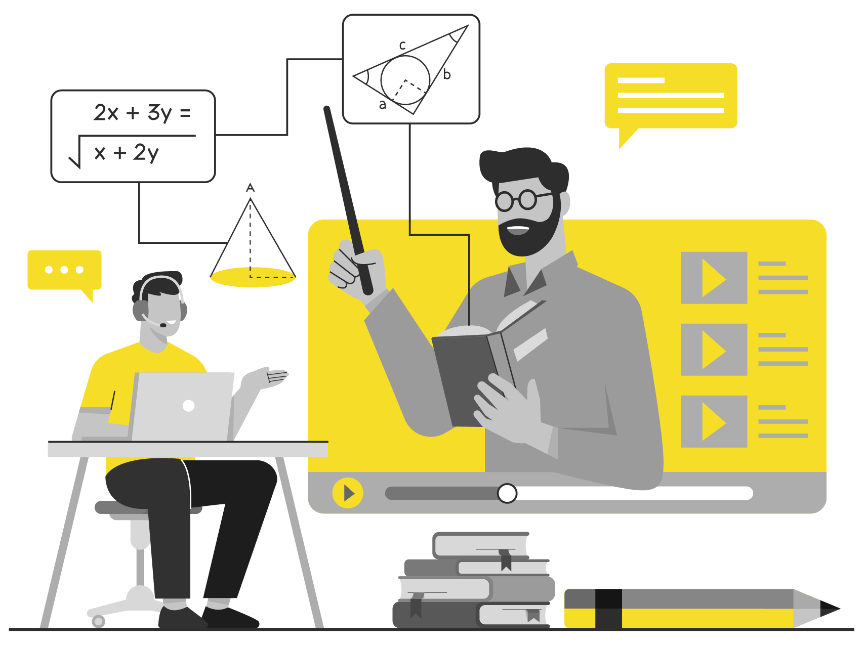 Online math class with teacher and student